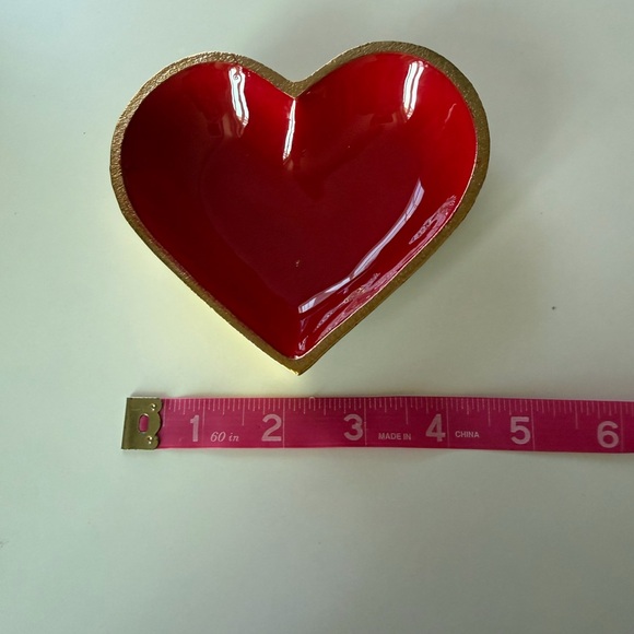 Red Heart-Shaped Bowl with Gold Trim - Picture 3 of 4
